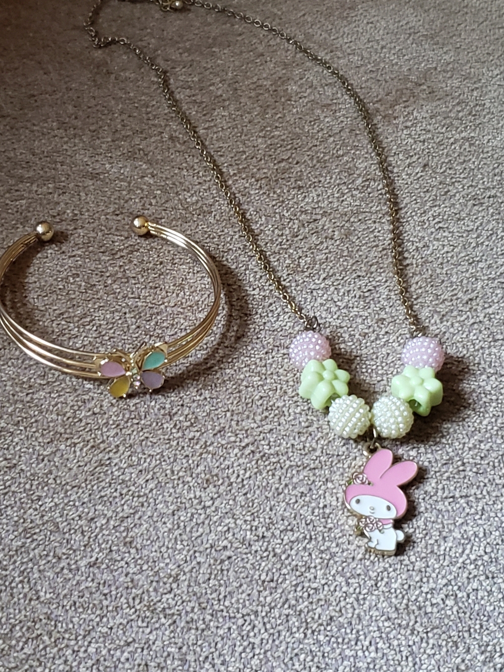My Melody Best Friend Charm Necklace With Pastel Butterfly Cuff Bracelet Set